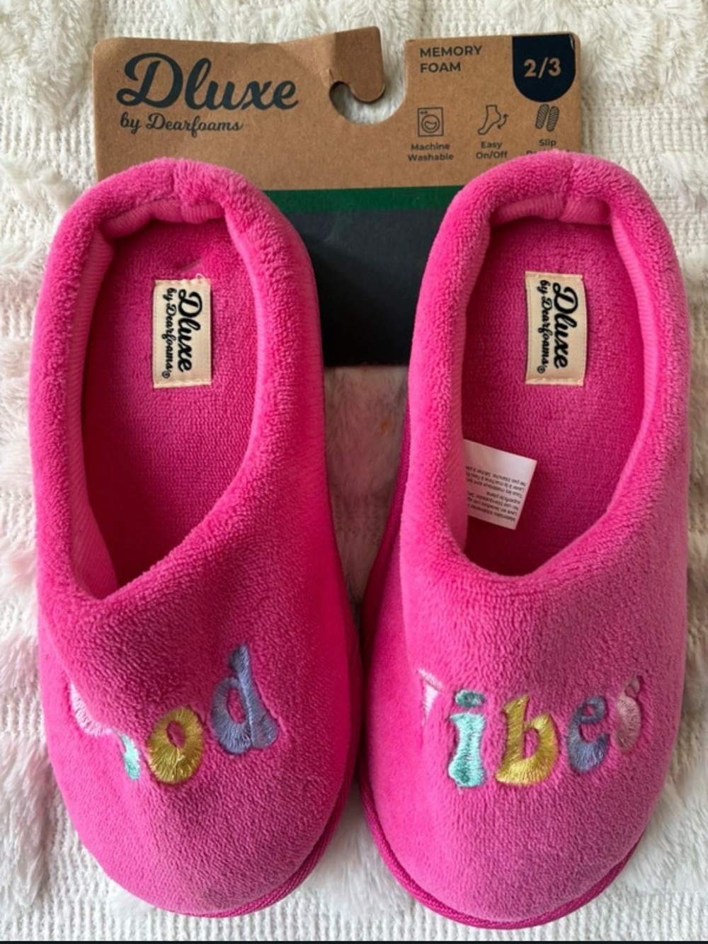 Kids' Pink 'Good Vibes' Memory Foam Slip-On One Piece